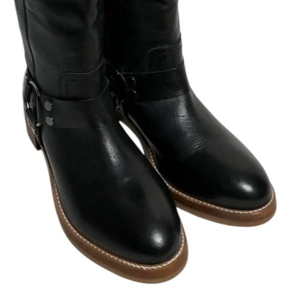 Frye Camryn Tall Shaft Harness Boots Black Leather in Sz 9 - Picture 11 of 12